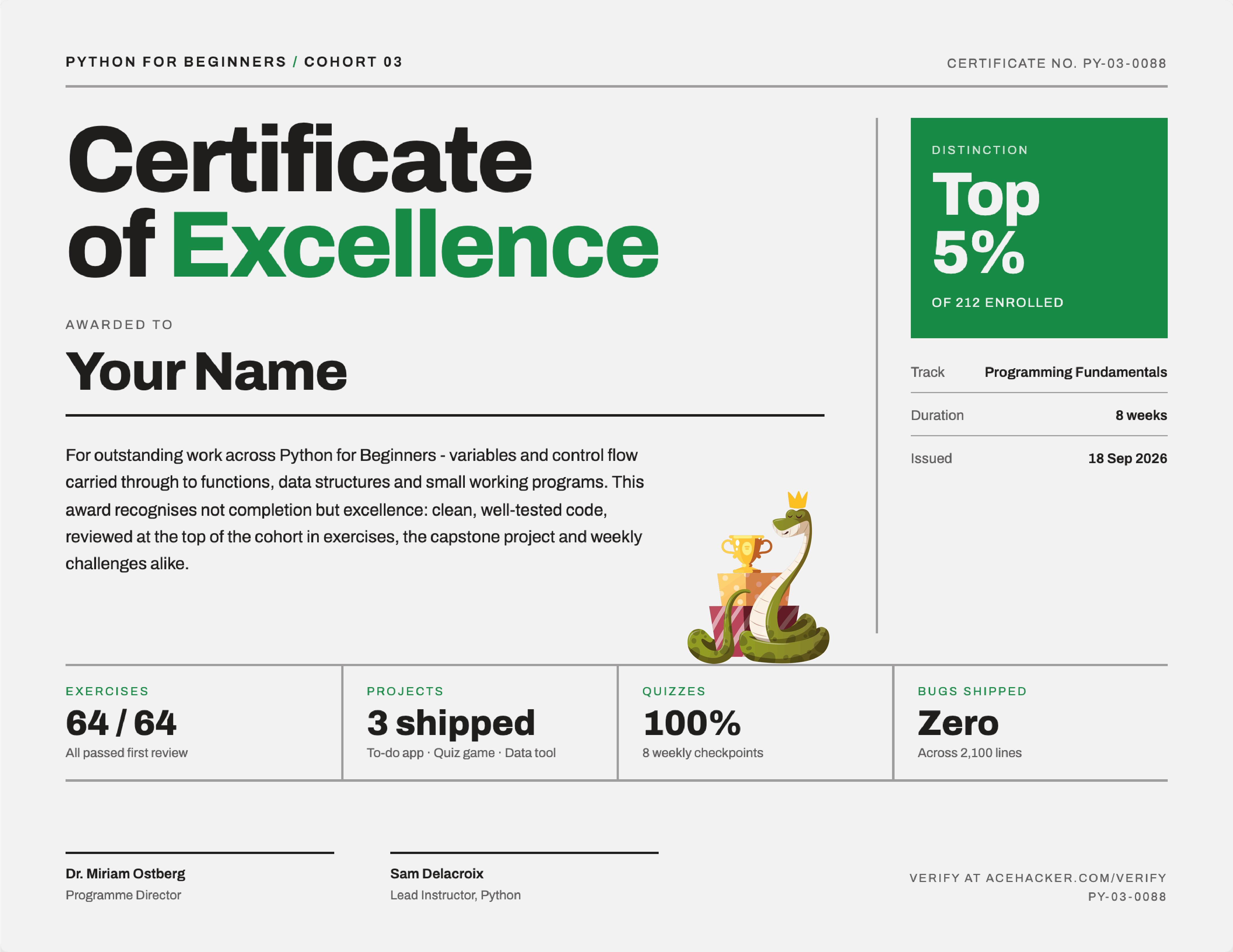 Certificate of Excellence in Python