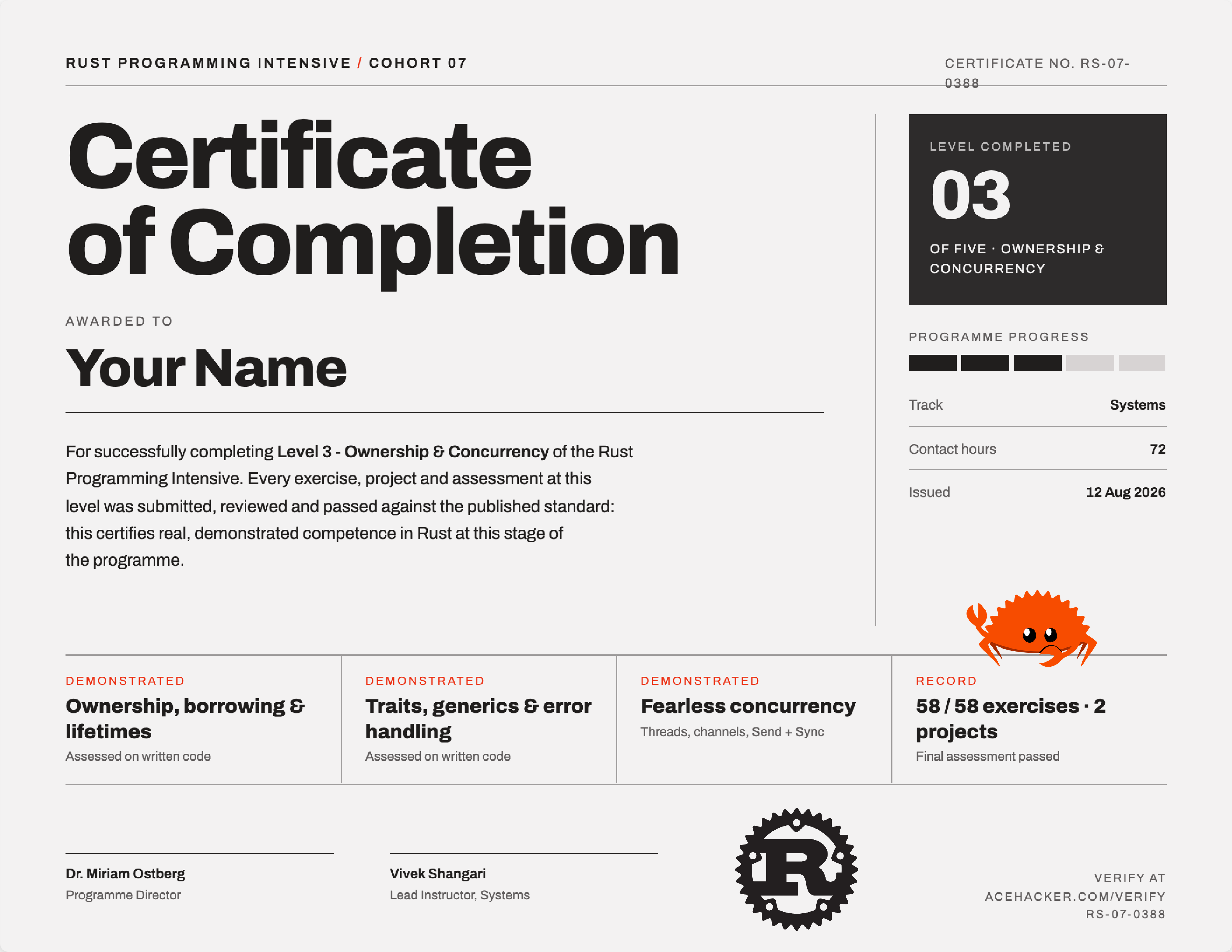 Certificate of Completion in Rust